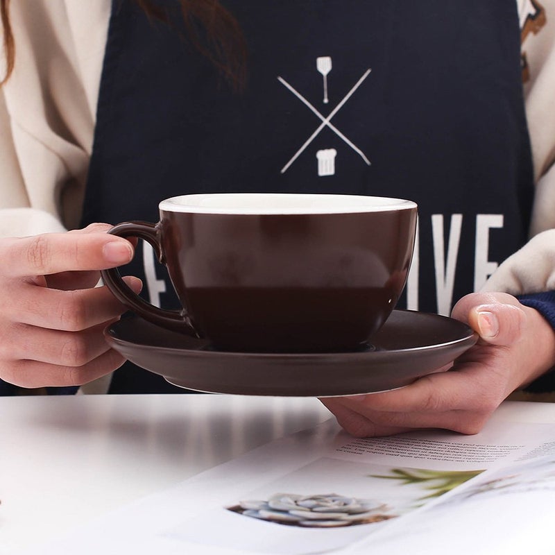Coffeezone Latte Art Cup and Saucer, Latte & Cappuccino Mate for Coffee Shop and Barista (Matte Brown, 10.5 oz) - Image 2